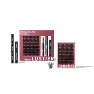 LUSTIER VELVET LASH KIT - 168 PCS Premium Feather-Soft D-Curl Cluster Lashes 8mm-18mm Eyelash Extensions with Adhesive & Tweezers