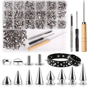 623-Set Metal Punk Studs and Spikes Kit, 8-Size Cone Spikes & Square Pyramid Studs for Leathercraft, Punk Style Clothing DIY Craft Decorations, Metal Material