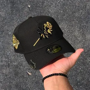 Black New Era NY Yankees MLB Adjustable Baseball Cap - Embroidered Curved Brim 9FORTY/9FIFTY Baseball Fitted Cap With Gold Rose, Unisex Streetwear Trending 2026 Adjustable, Streetwear Fashion Trend, yankees fitted hat, waterproof accessories, attribute