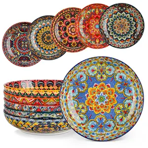 Vancasso LUMI Series Colorful Bohemian Bowls Set of 6, Porcelain Serving Bowls for Soup, Salad, Fruit & Pasta – 25 oz Cereal Bowls or 38 oz Pasta Bowls, Microwave & Dishwasher Safe, Scratch-Resistant