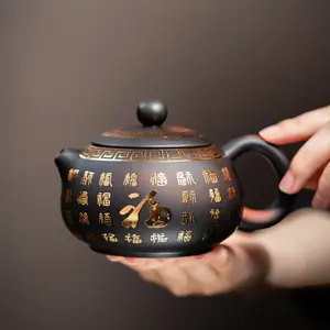 Handmade Vintage Purple Clay Teapot Chinese Kung Fu Tea Pot Large Capacity Lucky Design Home Tea Set Authentic Raw Ore Traditional Xi Shi Style Tea Kettle For Tea Lovers
