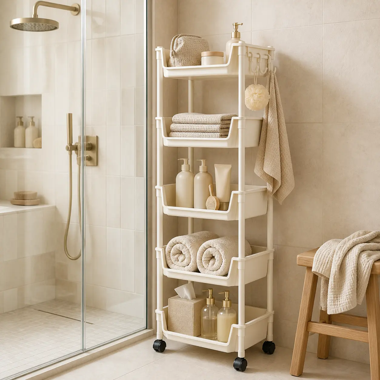 【US】PeaWove 5-Tier Slim Rolling Storage Cart with Wheels - Mobile Utility Organizer Rack for Kitchen Bathroom Dorm Small Spaces