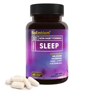 BioEmblem Natural Sleep Aid for Adults with Melatonin, Valerian Root, Suntheanine | Sleep Support | Healthy Sleep Supplement 60 Capsules