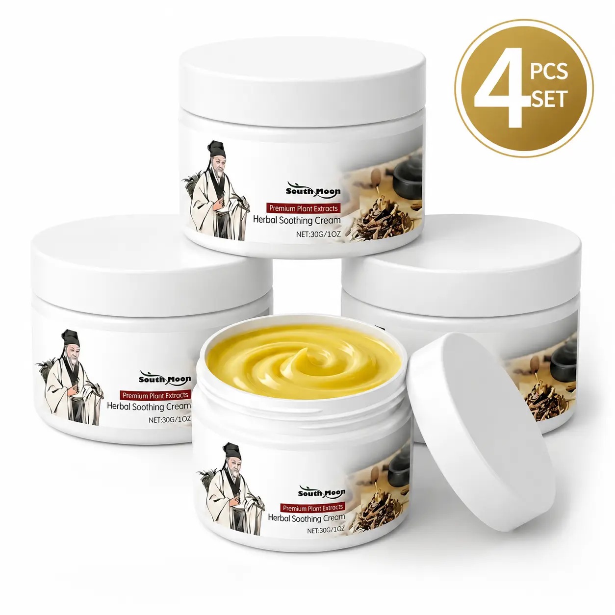 Adult & Female Herbal Eczema Relief Anti Itch Cream - 4pc (30g) Body Moisturizer, Dermatitis & Redness Relief, Sensitive-Safe, Moisturizes, Easy Absorption, Portable Size, Skin-Friendly Daily Care