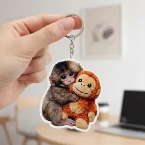 Punch Monkey Acrylic Keychain – Viral Sad Baby Monkey Keychain, Cute Monkey With Plush Toy Bag Charm, Funny Lonely Monkey Keyring Gift