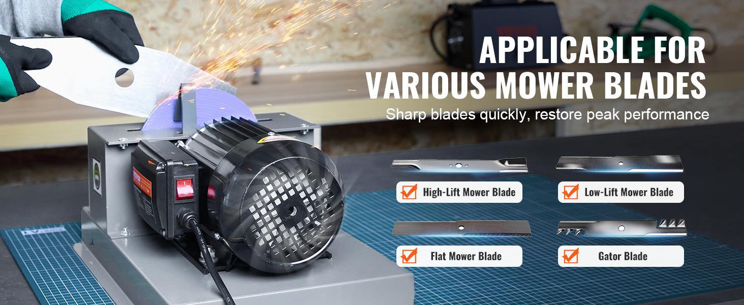 VEVOR Lawn Mower Blade Sharpener,  1HP 750W Lawnmower Blade Sharpener with 9-inch Ceramic Grinding Wheel, Powerful Bench Mower Sharpening Machine for High/Low Lift Blades, Gator Blades, Flat Blades