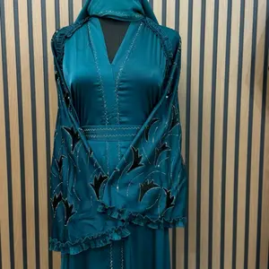 Umbrella Style Dubai Abaya with black Leaf Embellishments