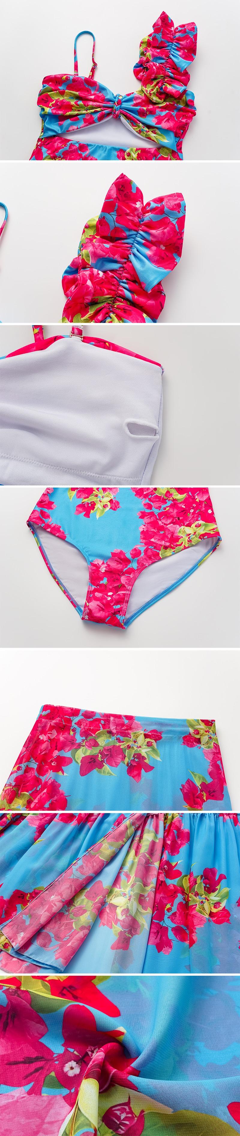 FLAXMAKER Women's One Shoulder Ruffle Removable Strap Flower Print One Piece Swimsuit and Skirt Swimdress Beachwear swim Pre-sale #FallFreshness vacation outerwear clothing Swimwear Sexy Tummy Control Bathing Suit Stylish Beachwear