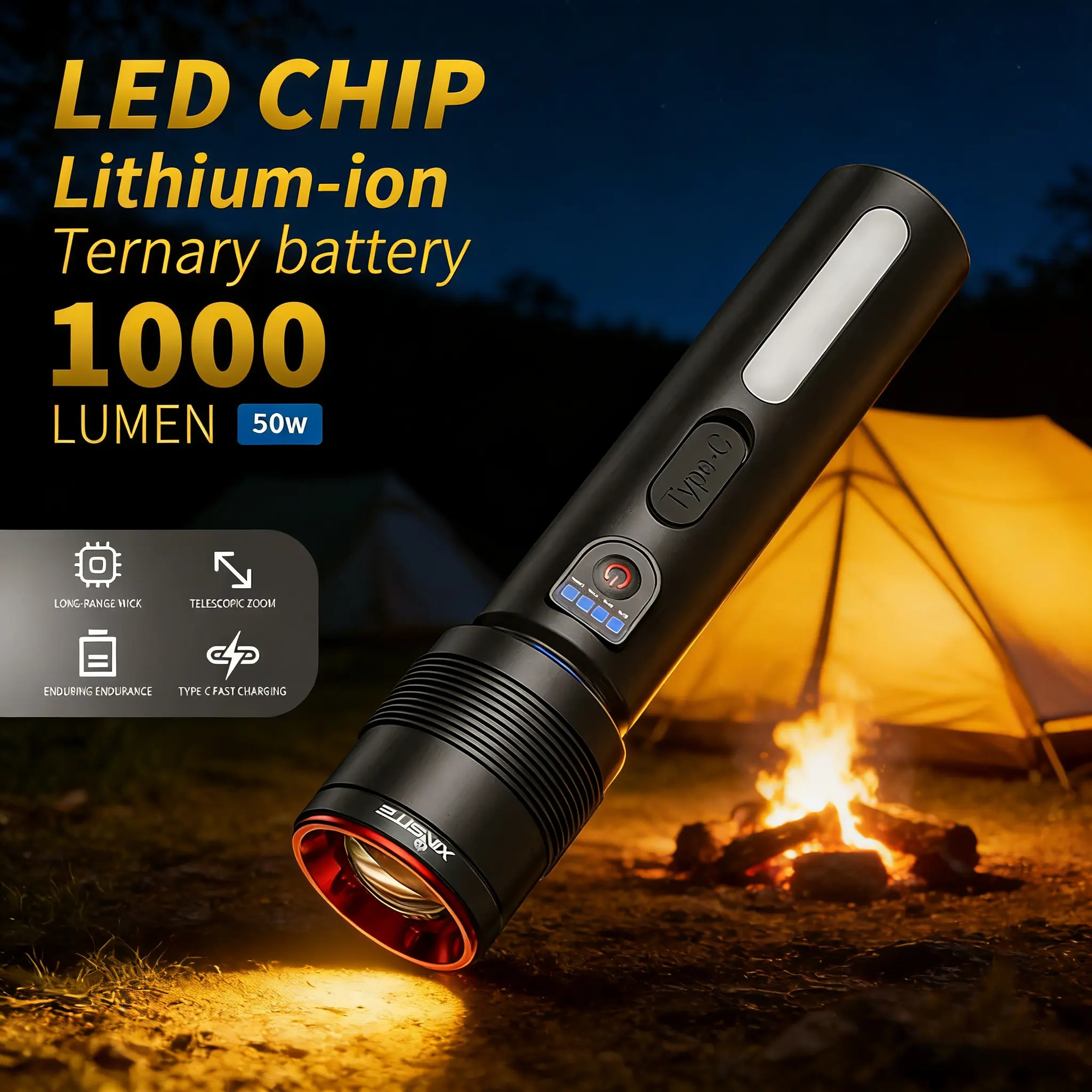 High-Lumen Rechargeable LED Flashlight - Small, Waterproof, Adjustable Focus Portable Light for Outdoor, Emergency Use (Home Improvement, Portable Lighting Accessory)