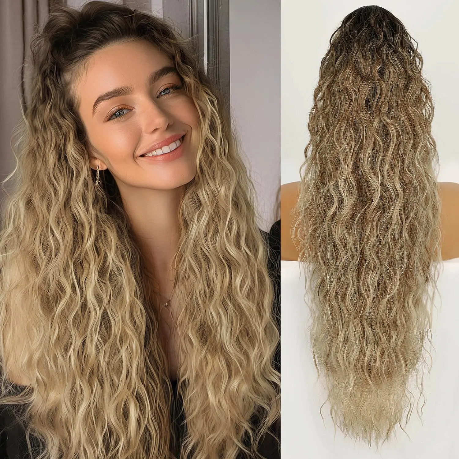 Iridescent Ponytail Extension Claw 30" Curly Pony Tail Clip in Claw Hair Extensions Fluffy Natural Looking Synthetic Hairpiece for Women
