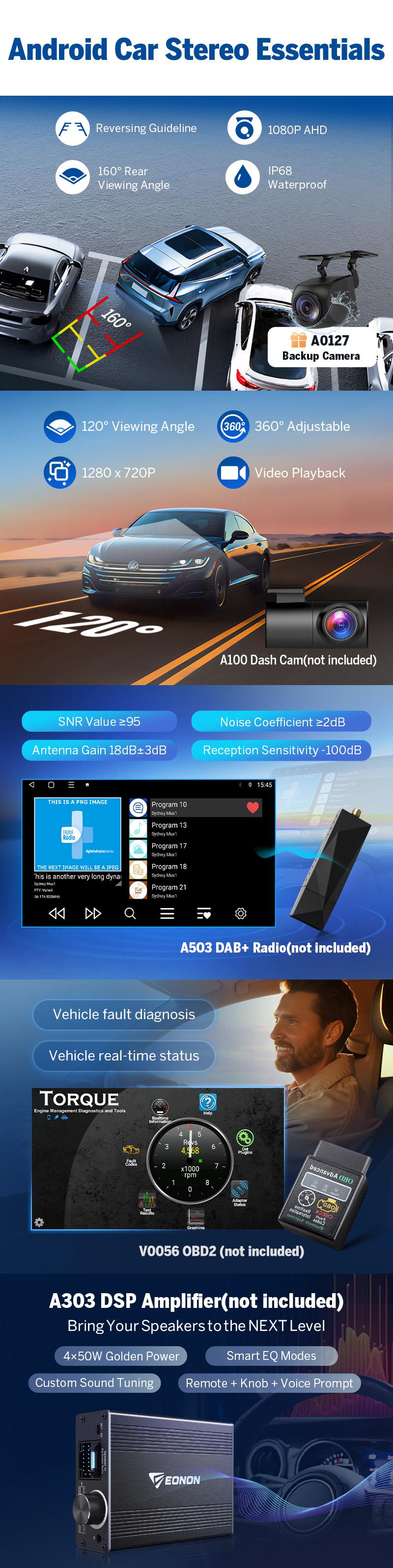 EONON Car Stereo for Chevy Silverado GMC Sierra 2014-2018, Wireless CarPlay & Android Auto Car Radio Touch Screen, 10.1" Android 13/14 Car head unit, SWC, Sub, BT, Backup Camera - GMSX7A / GMSX6S2