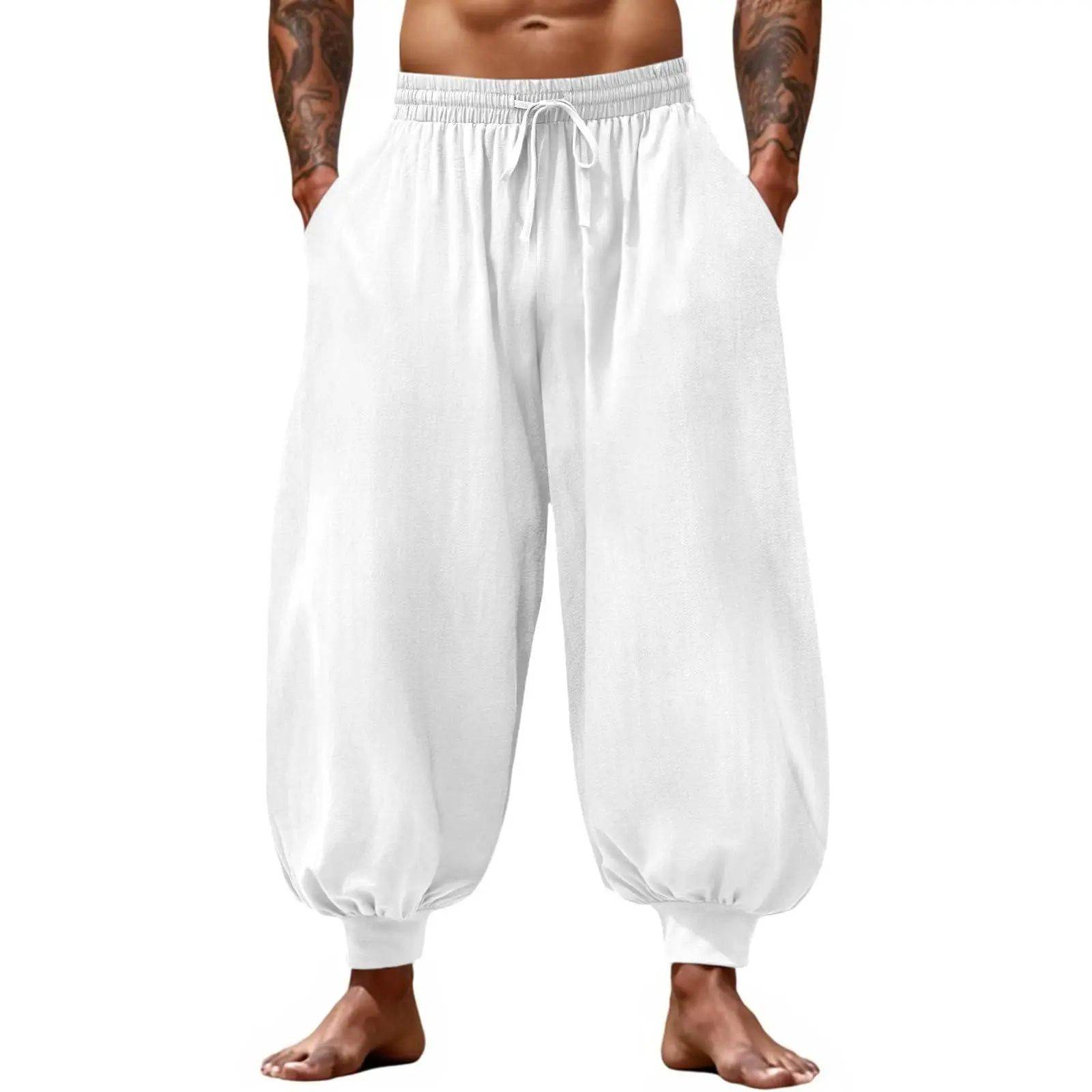 Runcati Mens Harem Pants Casual Elastic Waist Drawstring Baggy Hippie Trousers Cotton Boho Yoga Beach Pants