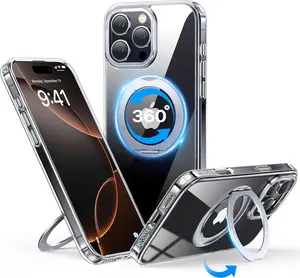 360° Rotatable MagSafe Case for iPhone 16 ProMax Case Shockproof Military-Grade Clear Cover with Ring Stand & Wireless Charging For iPhone 17/16 Pro Max iPhone 16 Plus iPhone 16 Pro iPhone 16 White