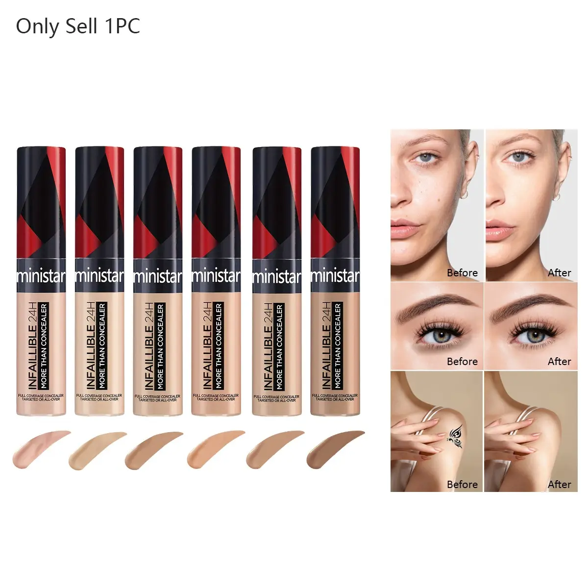 1PC concealer, Face Concealer lightweight, long-lasting, moisturizing, waterproof, Coverage, Hides Dark Circles, Concealing dark circles, covering skin defects, acne, freckles, multi-purpose facial concealer, Concealer Foundation Hybrid