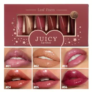 6Pcs Juicy Lip Gloss Waterproof No Stick Cup Long Lasting Natural Makeup Fuller Looking Lipstick Moisturizing Plump Lips Suitable Daily Casual Cosmetic Mothersday Gift