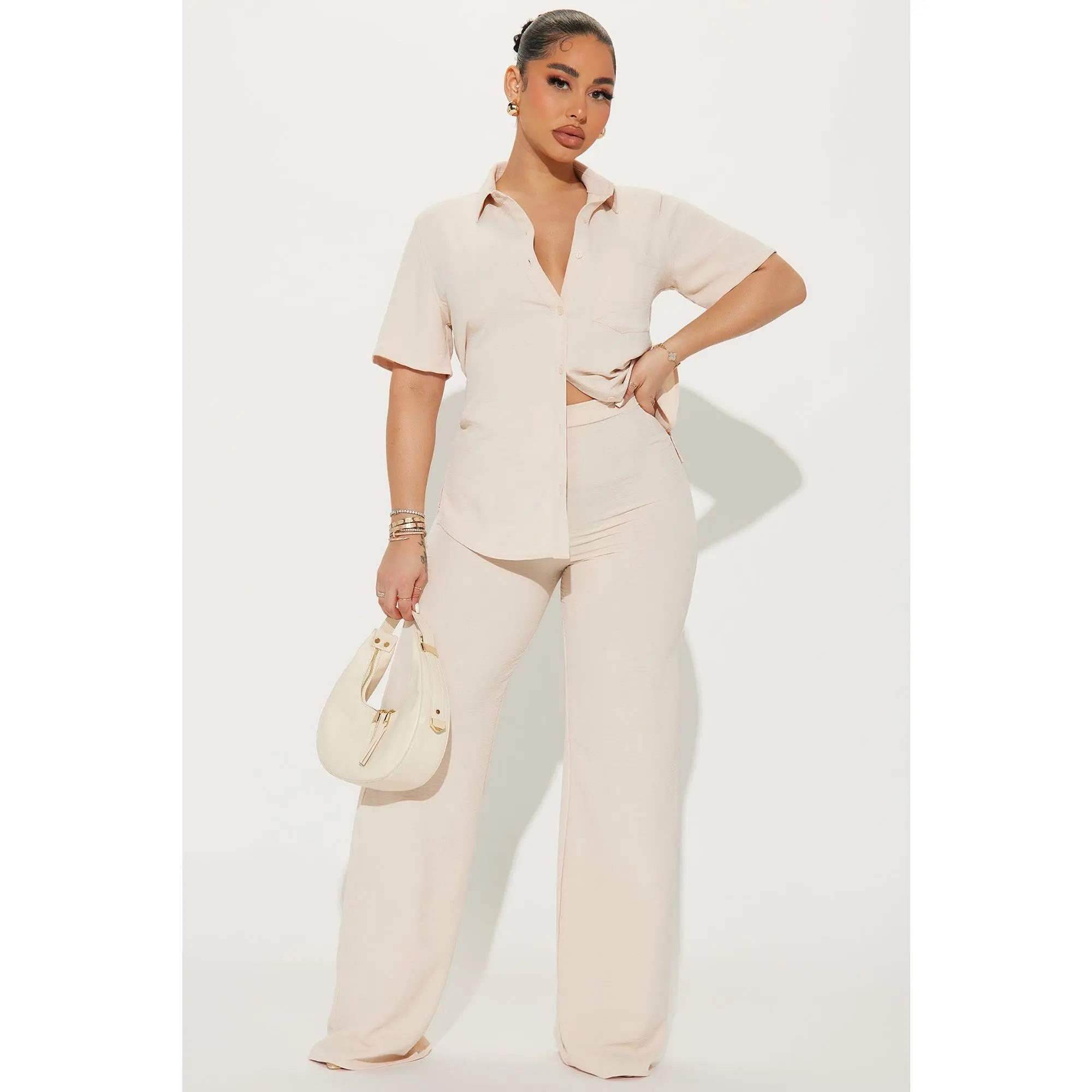 Makenzie Short Sleeve Pant Set - Oatmeal