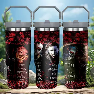 1pc 30oz Horror Icons Tumbler with Lid, Insulated Travel Mug, Gift for Women Men, Ideal for Halloween, Independence Day, Memorial Birthday Gift, Coffee Cup, weird stuff