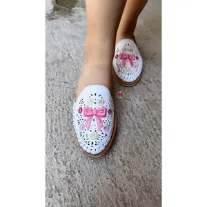 Coquette  3D- white Embroidered Regular flat  Huaraches Women Girl