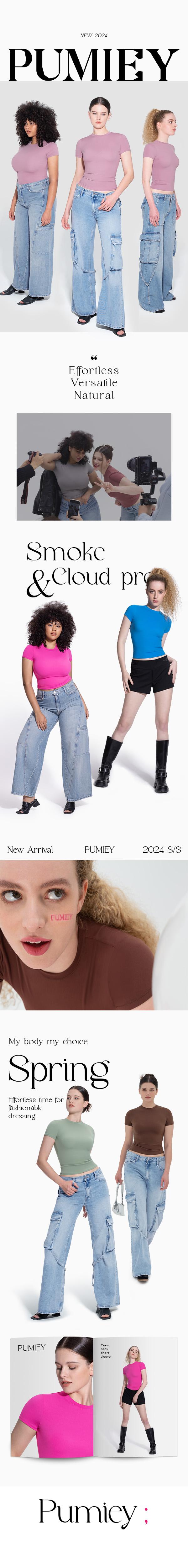 PUMIEY Women's Crew Neck T-Shirt - Summer Casual Slim-Fitting Soft Fabric Top  Minimalist Round Neck Short Sleeve Tshirt for Ladies