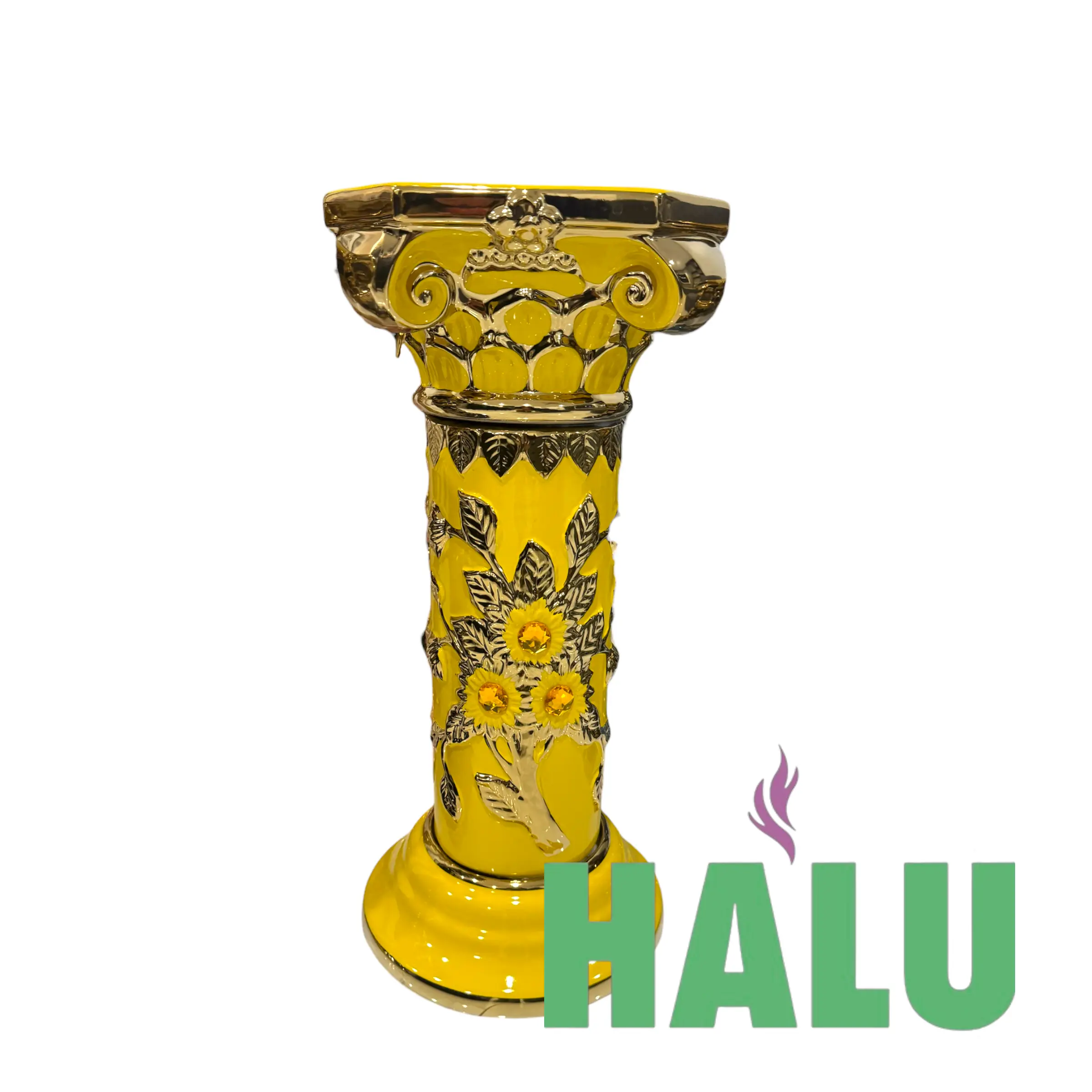 Pedestal Diseño de Flores/ Base De Porcelana Para Ochun Amarillo
