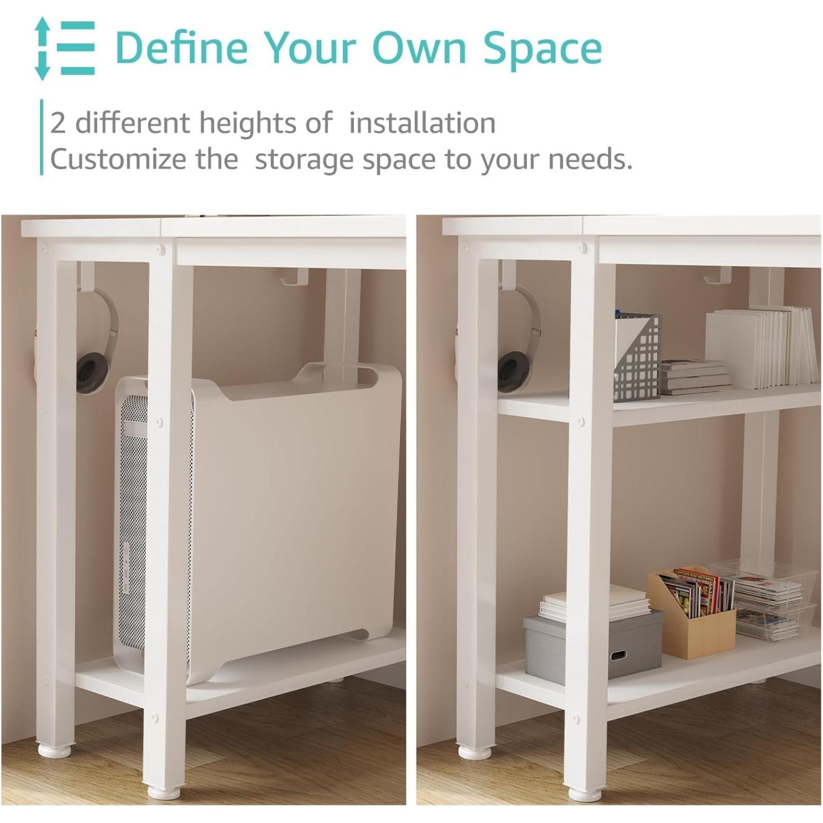 Lufeiya White Computer Desk with Fabric Drawers & Storage Shelves, 55 Inch Study Work Writing Desk for Home Office Bedroom, Simple Modern Cute PC Desks Table, White