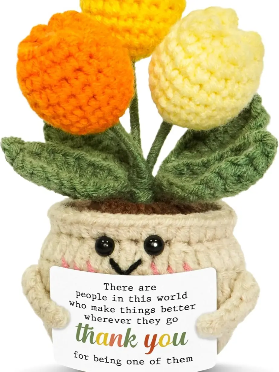 Handmade Miniature Tulip Crochet Hanging Decor Gift Set - 5.31"x2.56" Home Decor Supplies with Flower Accents, Appreciation Gift for Teachers, Retirement Thank You Occasions