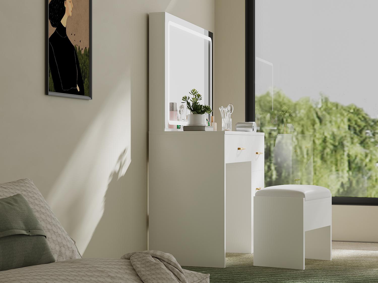 YITAHOME Makeup Vanity with Lighted Mirror, Vanity Desk with Power Strip, Adjustable Lighting, 4 Drawers, and Cushioned Stool for Bedroom, Dressing Room