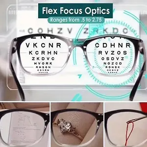 Adjustable Focus Oval Full Frame Glasses, +0.5 to +2.5 Strength, Flexible Optical, Unisex Smart Zoom Casual Glasses, Multi-focus Glasses, Automatic, Frame Black Transparent
