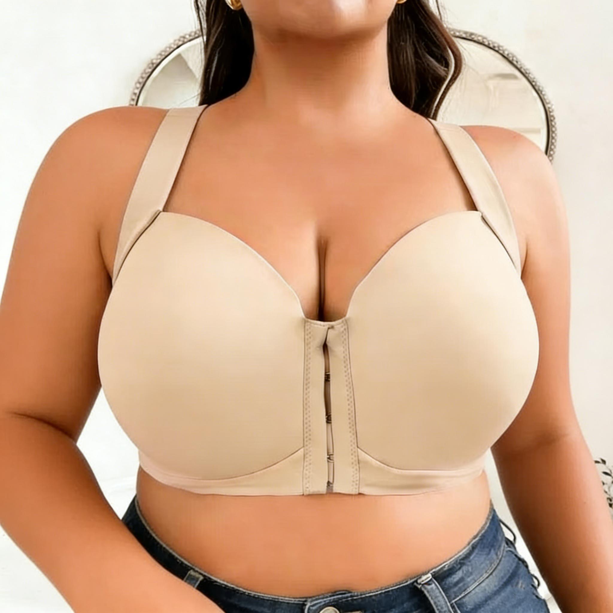 COKE Plus Size Front Closure Wireless Bra, Comfortable Breathable Underwireless Bandeau Sports Bra, Full Coverage Slimming Design, Workout Bra, Yoga Bra, Wireless Sports Bras