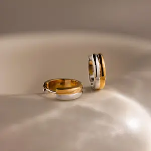 Dainty Mixed Metal Huggies by Caitlyn Minimalist - Minimalist Gold & Silver Huggie Hoop Earrings - Two Tone Stacking Earrings for Women - Mixed Metal Jewelry - Friend Gift