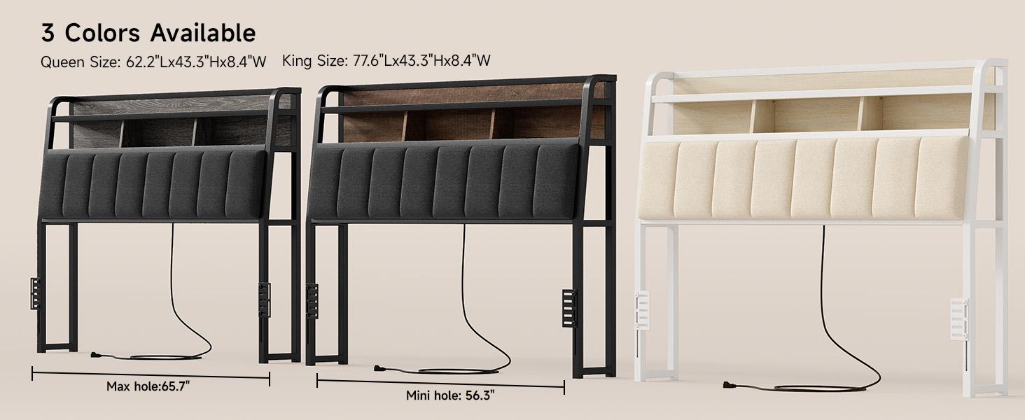 【SPOTLIGHT DAY】ONBRILL Queen/King Size Headboard with 2-Tier Storage, Uphlstered Headboard with LED Light & USB Ports,【HeadBoardOnly】, Height Adjustable, Sturdy and Stable