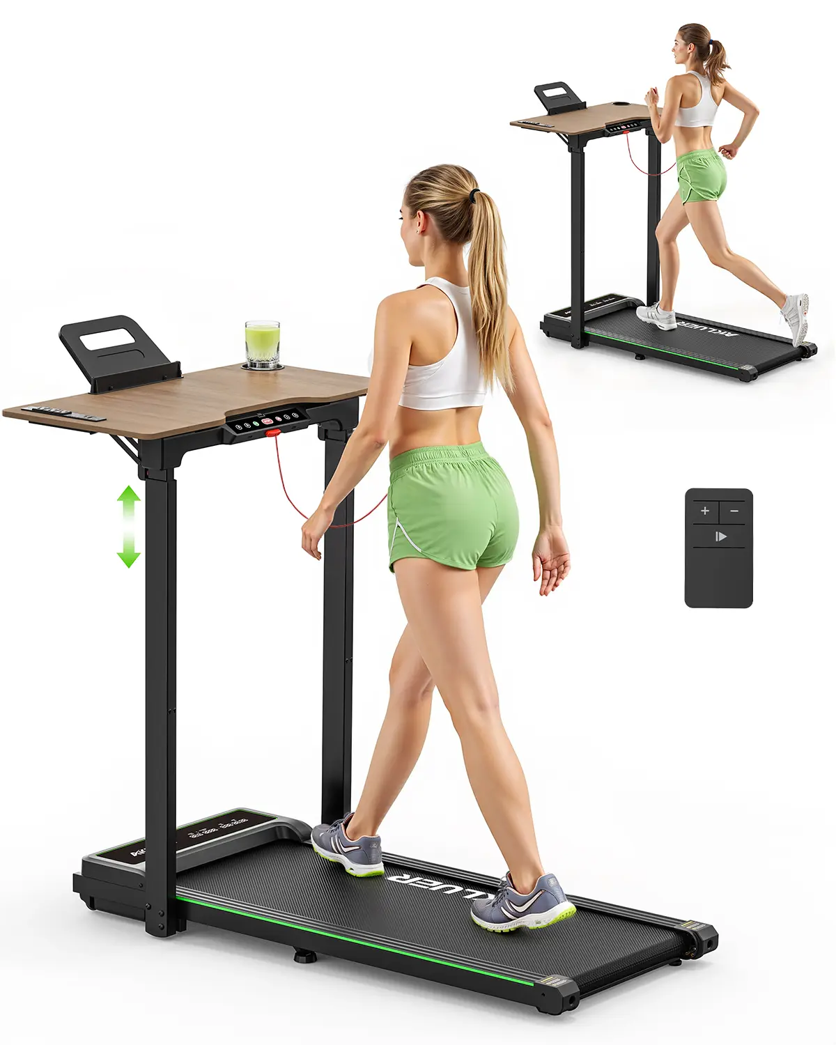 【Akluer Treadmill with Adjustable Desk】Speed 0.6-6.2 330 lbs Capacity, Compact Walking Pad, 2.5 HP Under Desk Treadmills, 45 dB Silent Operation, Foldable Treadmill with Remote Control, for Home Office
