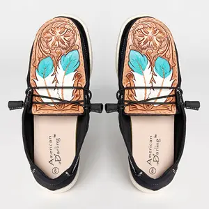 American Darling genuine leather trim shoe footwear slip on, tooled feather