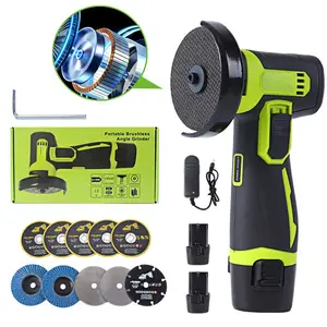 12V Mini Angle Grinder, 2 batteries 10 replacement grinding blades to meet the cutting and grinding needs of various materials ,Gift For Him Power Tools Cordless ,polishing grinding machine for cutting electric