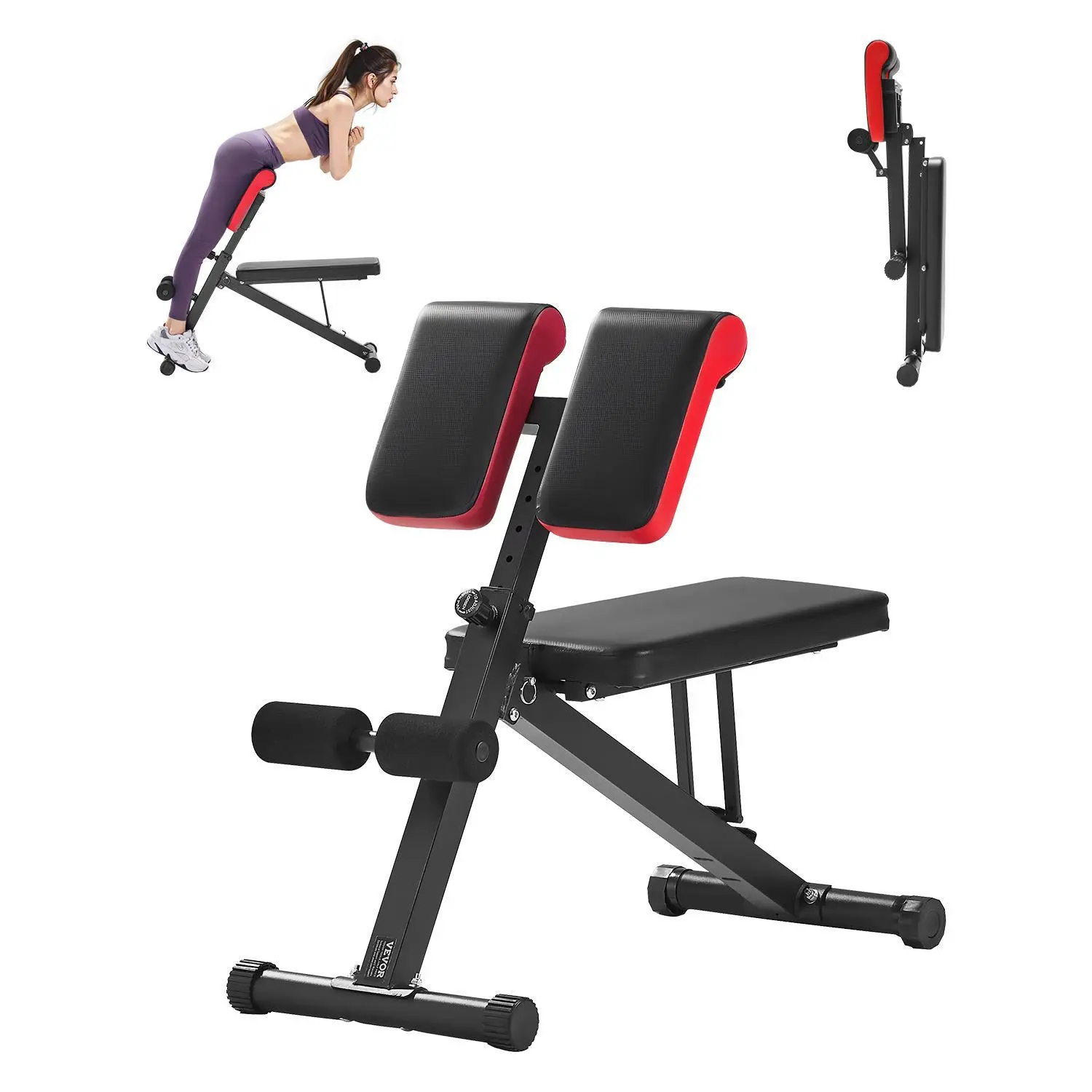 【Summerfinds】VEVOR Carbon Steel Multi-Functional Weight Bench - Back Extension Machine, Roman Chair, 330 lbs Adjustable Foldable At Home Gym Equipment for Strength Training, Hamstrings, Back, Arm, Core Ab Workouts, Unisex, Built For Frequent Home Workouts