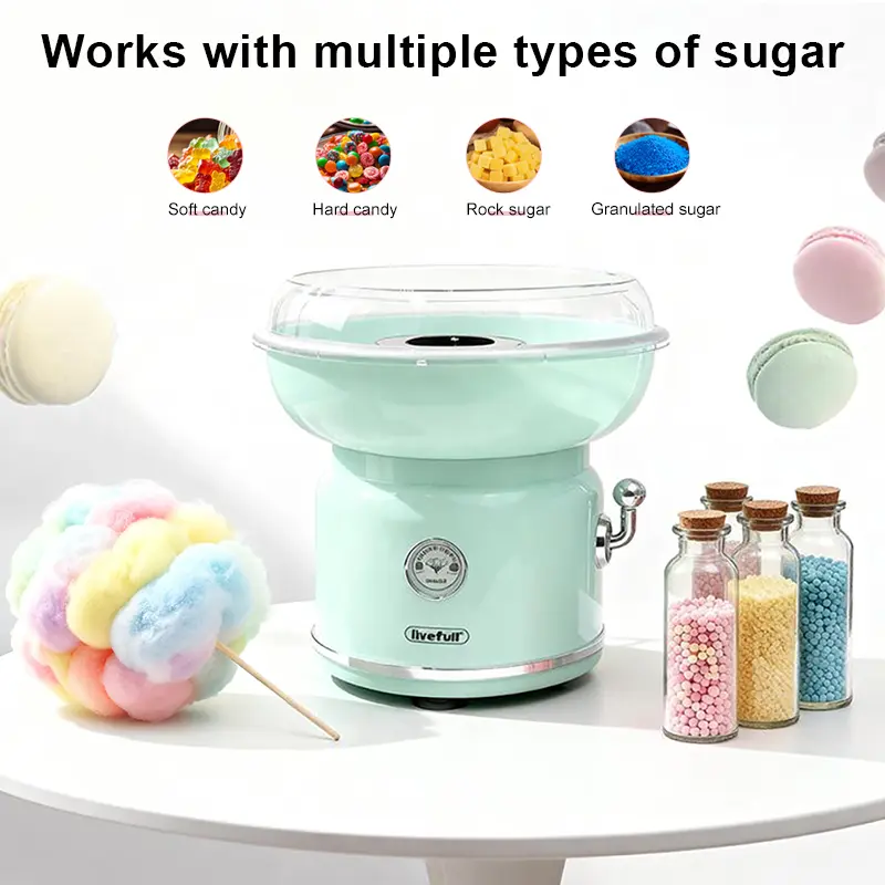 LIVEFULL Cotton Candy Machine for Home – Make Sweet Treats in Minutes, Includes 6 Flavors & Sticks, Perfect for Kids & Parties