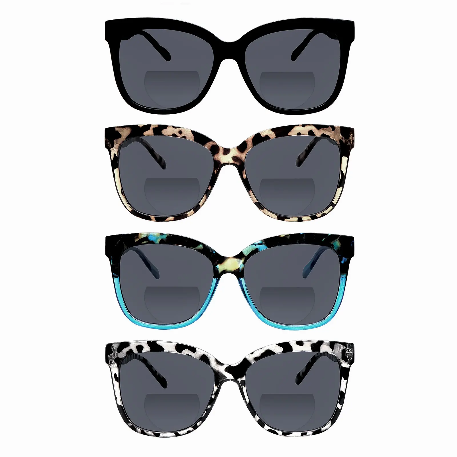 4-Piece Set Of Elegant Dual-Focus Blue Light Blocking Reading Sunglasses Stylish Eyewear For Men And Women Spring Hinges Sun Reading Glasses Durable Lenses Ideal For Daily Outings, Fishing, And Outdoor Activities