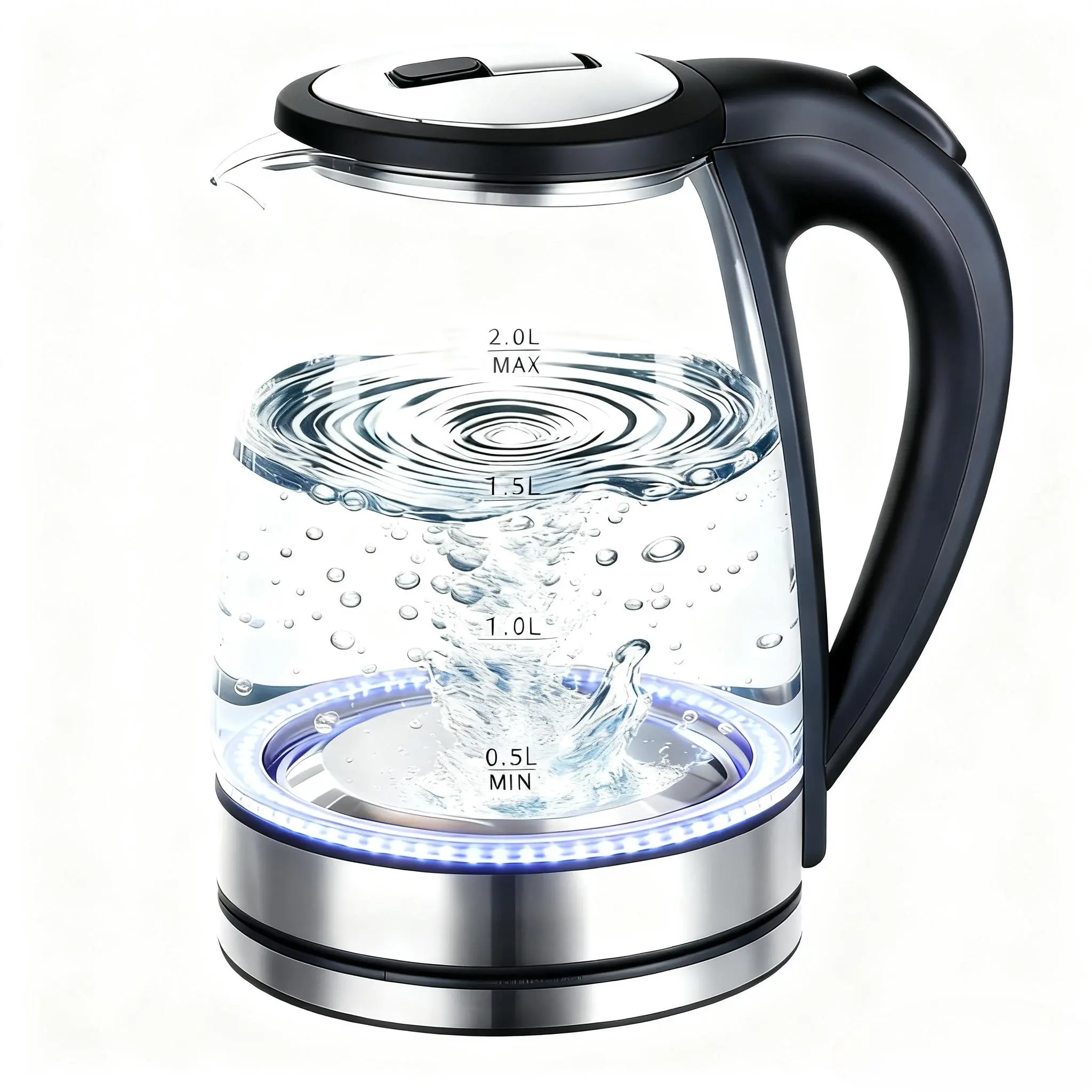 2.0L Electric Glass Kettle 1000W Fast Boiling Hot Water Kettle Electric with BPA-Free Borosilicate Glass, Glass Electric Kettle, Auto Shut-Off, Boil-Dry Protection, Stainless Steel Base – Ideal for Home, Office, Tea & Coffee Lovers