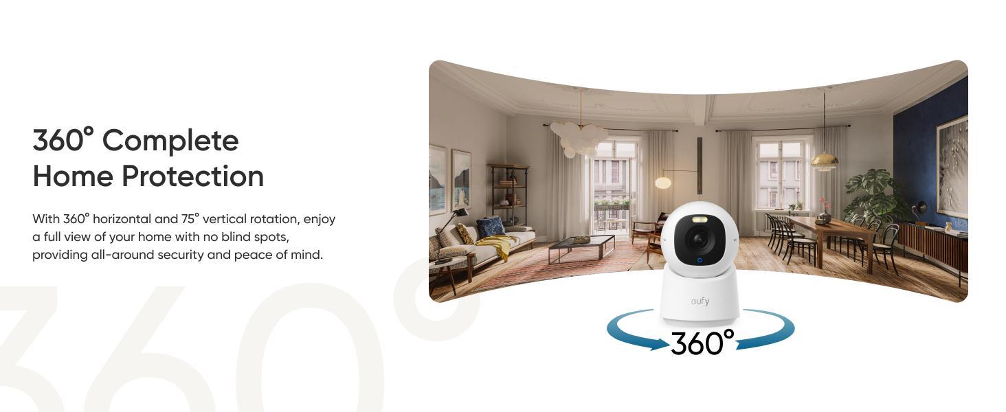 【Upgrade C220】eufy Indoor Cam E30, Latest Generation, 4K UHD Security Camera, 360 Pan-Tilt, Color Night Vision, AI Detection for Human/Pet/Audio/Crying, Human/Pet Auto Tracking, Works with Homekit