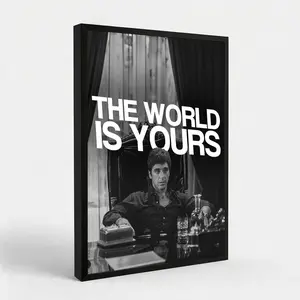 Scarface Tony Montana "The World Is Yours" Black & White Canvas Print, classic movie, Classic Gangster Movie Motivational Quote Wall Decor for Living Room Man Cave Bedroom Home Decoration