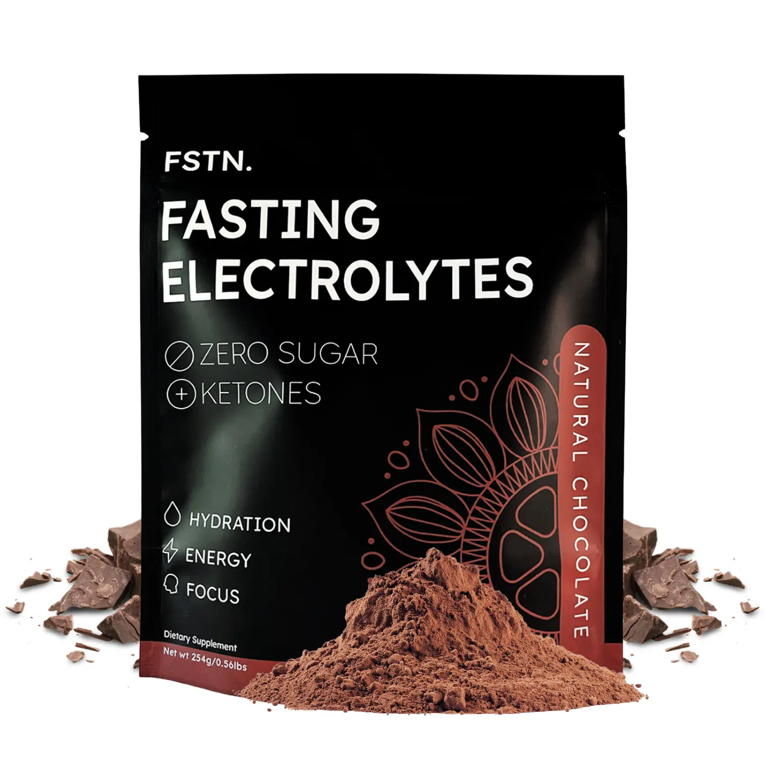FSTN Chocolate Electrolytes Fasting Supplement – Crave Killer, Hydration & Energy – Zero-Sugar, Plus Ketones & Organic Cocoa.