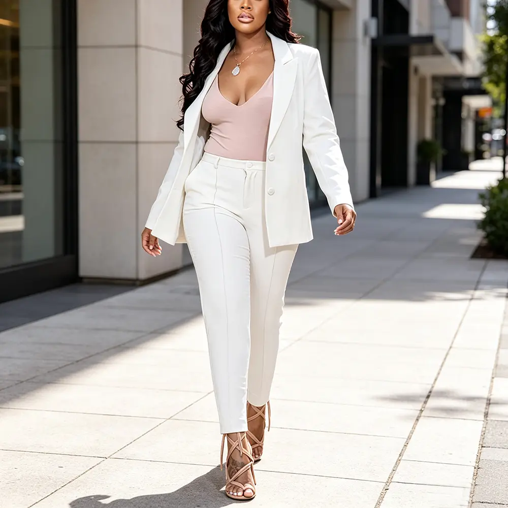 Women’s Two Piece Suits – Business Blazer Pant Suit Set, Professional Work Outfit for Office,Women's 2 Piece Outfit Deep V Long Sleeve Solid Color Blazer with Pants Elegant Business Suit Sets Matching Womenswear