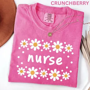Comfort Colors Daisy Nurse Shirt, Boho Floral RN Nurse Graphic Shirt, Spring Nurse Appreciation Gift, Cute Nurse Graduation Gift for Women
