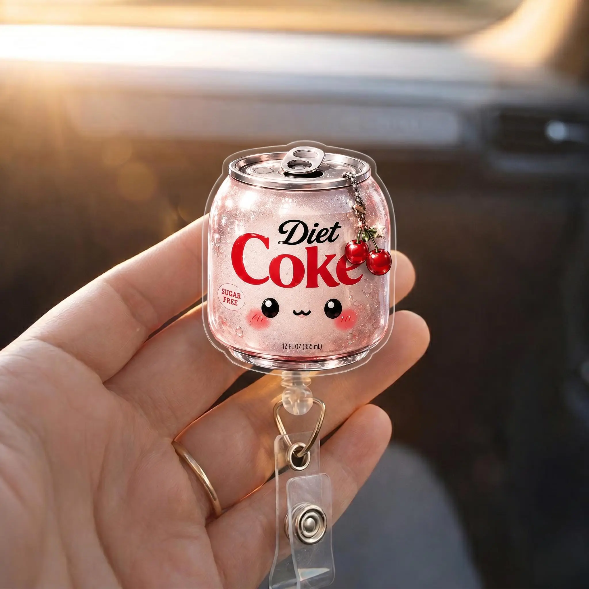 Pink Cherry Diet Soda Coke Badge Reel, Cute Coquette Retractable Badge Holder, Teacher Nurse Badge Reel, Healthcare Acrylic Work Accessory