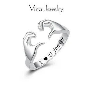 925 Romantic Hand Heart Open Ring with I Love U Forever Engraving Design, Elegant and Stylish Ring Jewelry for Women, Unisex Jewelry Perfect Gift for Daughter Lover Friends Girls, for Christmas Birthday Valentine's Day Gift, Daily Wear or Party