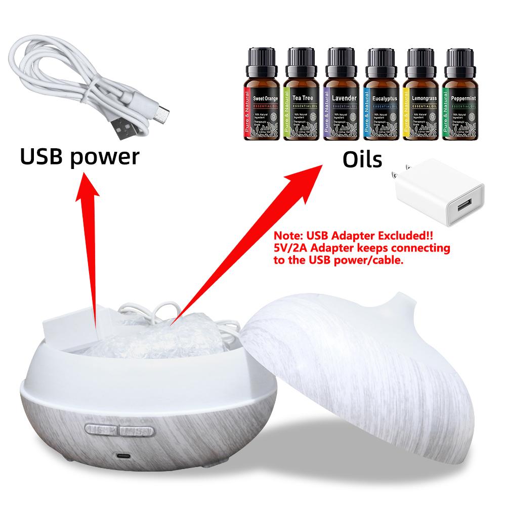 550ml Wood Grain Aromatherapy Diffuser with Remote Control, 6 Essential Oils & 7 Color LED Light, Ultrasonic Humidifier for Large Room, Anxiety Relief, Eco-Friendly PP Material, Perfect Gift for Meditation & Relaxation