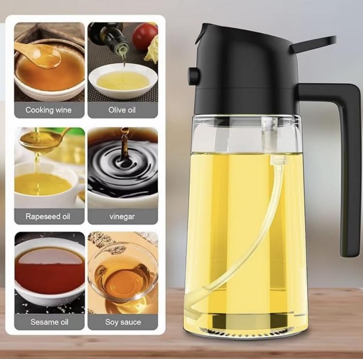 2-in-1 Olive Oil Dispenser and Sprayer for Kitchen, 16oz Premium Glass Oil Bottle for Cooking, Air Fryer, Salad, Grilling, Barbecue Utensils, Food-Grade Oil Sprayer for Precise Control, Healthy Meal Prep, Multi-Color Oil Bottle for Home Use pour tiktoksho