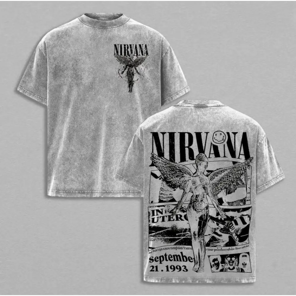 Men's Nirvana In Utero Rock Band Graphic T-Shirt - 100% Cotton, Crew Neck, Shortsleeve, Slim Fit, Classic Streetwear, Casual Summer Tee for Women, Breathable, Fabric, Print, Menswear, Soft
