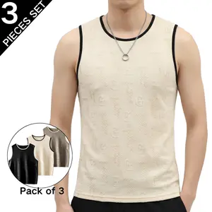 Embossed Monogram Tank Top with Contrasting Trim - 3-Pack Stylish Streetwear Essentials