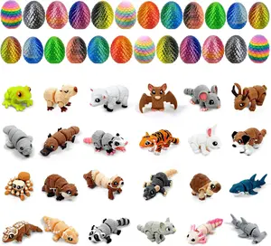 24 Pcs Mini 3D Printed Animals in Sparkle Eggs - 1.5-2 Inch Articulated Animal Figurines with Multicolor Gradient Shells, Christmas or Easter Egg Advent Calendar, Collectible Display Decor